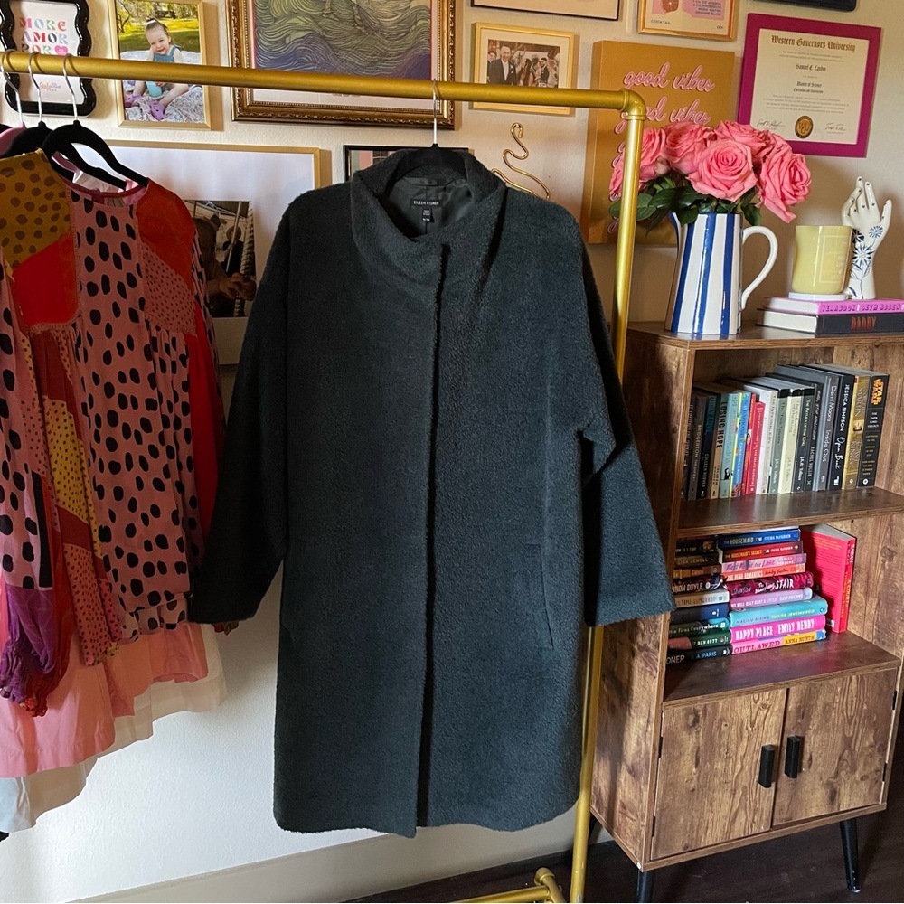 Eileen Fisher Sheared Suri Alpaca Stand Collar Coat - Picture 10 of 11